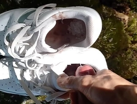 Twink jerks off his cock, squirts cum in dirty snarled illegal shoes, secure uninspired sneakers, Nike Flavour Force One AF1, it's a porn video for gay feet foot fetish lovers gay porn video indonesia
