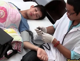 Examined Asia twink shoots cum while barebacked by medic chinese gay porn new