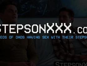 StepsonXXX.com - Jay Tee & Jax Thirio & Shae Reynolds - Brunette Shae Reynolds worships muscular shine Jax Thirios nice body and big cock hot gay daddy porn