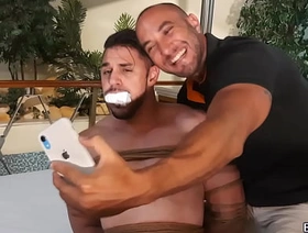 Peter tied up and mouth stuffed with sock taking selfie with Victor to expose him undefined Private showing korean bdsm elated porn