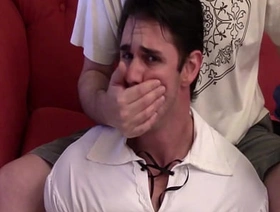 Peter handgagged, stuffed mouth with socks coupled with unadorned wearing lycra pants 1 FREE hot gay kiss sex porn