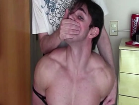 Peter handgagged, stuffed mouth with socks and leafless wearing lycra pants 2 FREE copulate massage gay porn