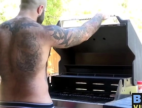 Bareback drilling with older hairy bear and muscular hunk mating gay link up porn