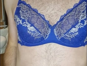 Crossdresser wearing Blue Wacoal Lingerie gay porn japan gym