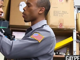 Tattooed Ebony thief barebacked hard by a security guard hot sexy gay porn