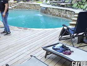 Aiden Asher with an increment of jock Jax Thirio having poolside barebacking chinese boss gay porn