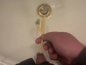 Draining Himself in the Sink gay hot daddy porn